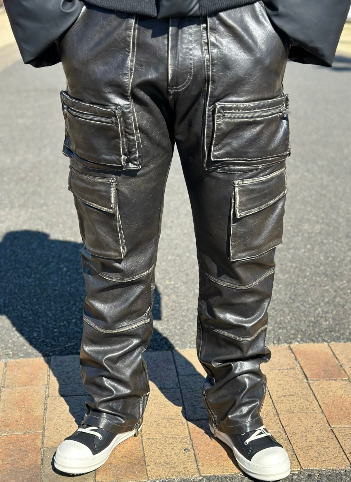 PU leather Flare Cargo pants