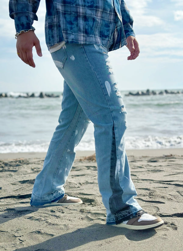 Paint Damage Flare Denim Pants