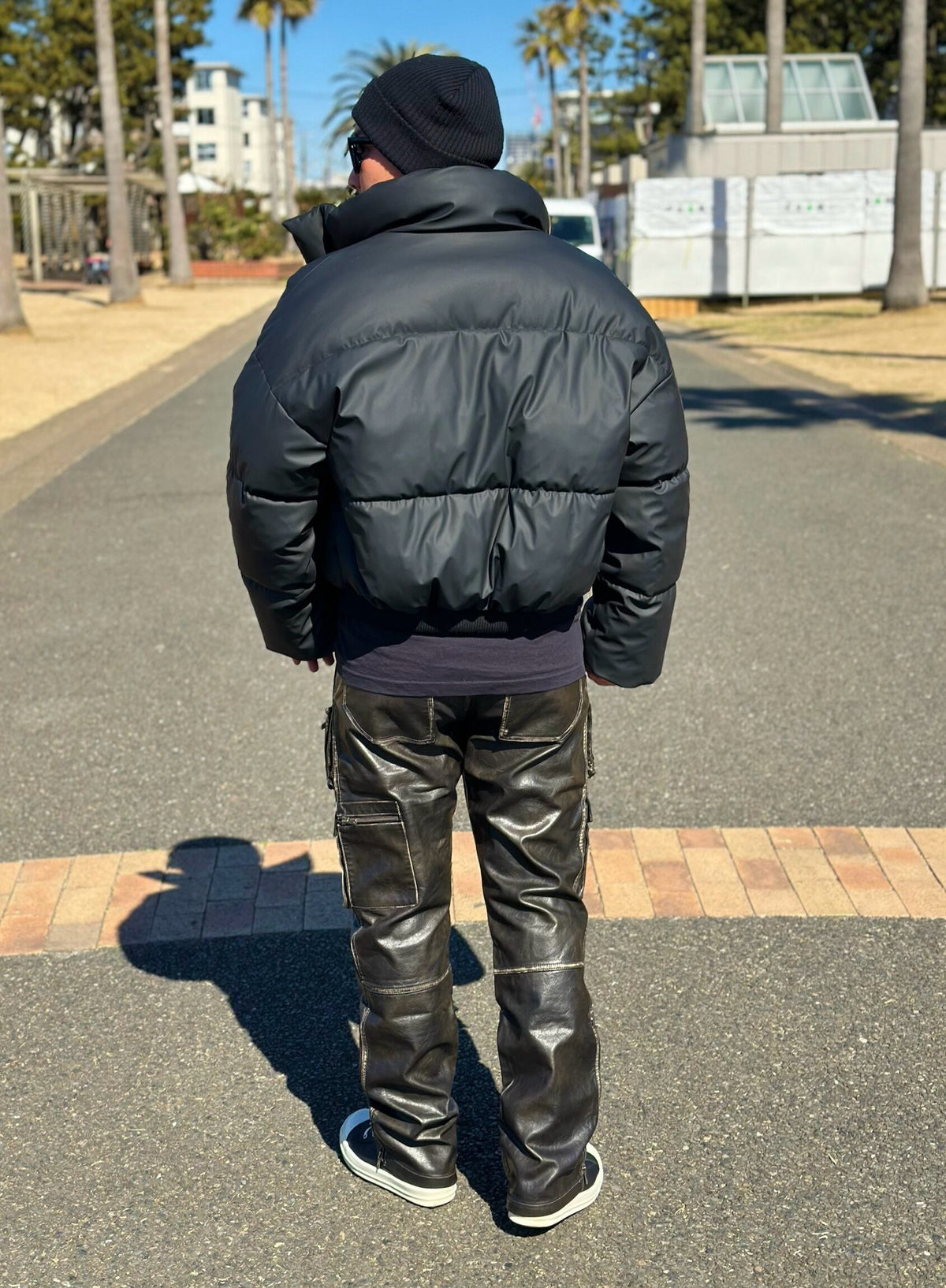PU leather Flare Cargo pants