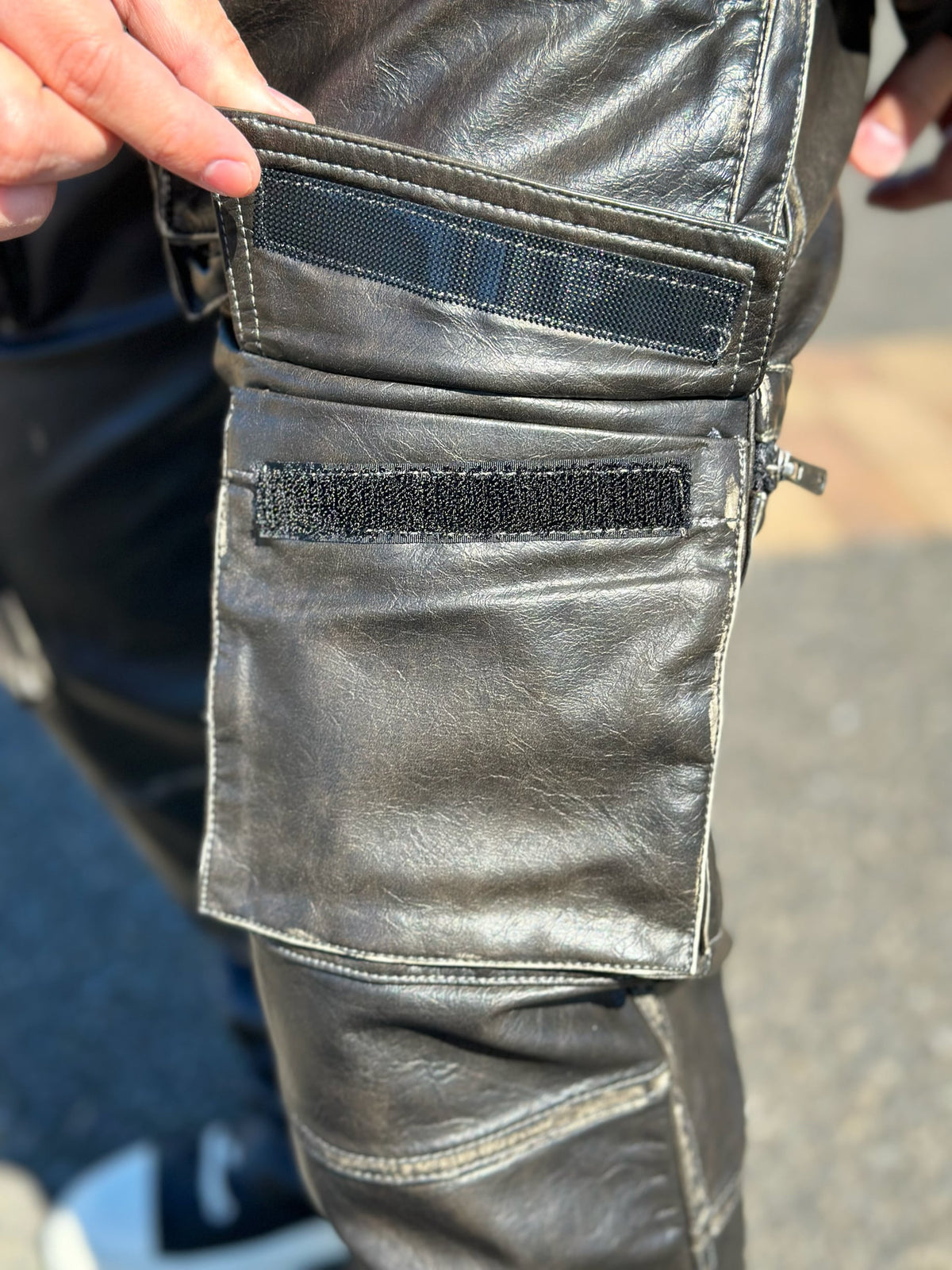 PU leather Flare Cargo pants