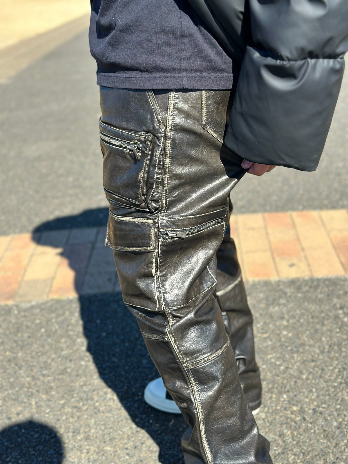 PU leather Flare Cargo pants