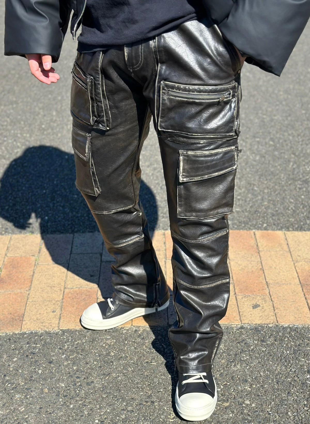 PU leather Flare Cargo pants