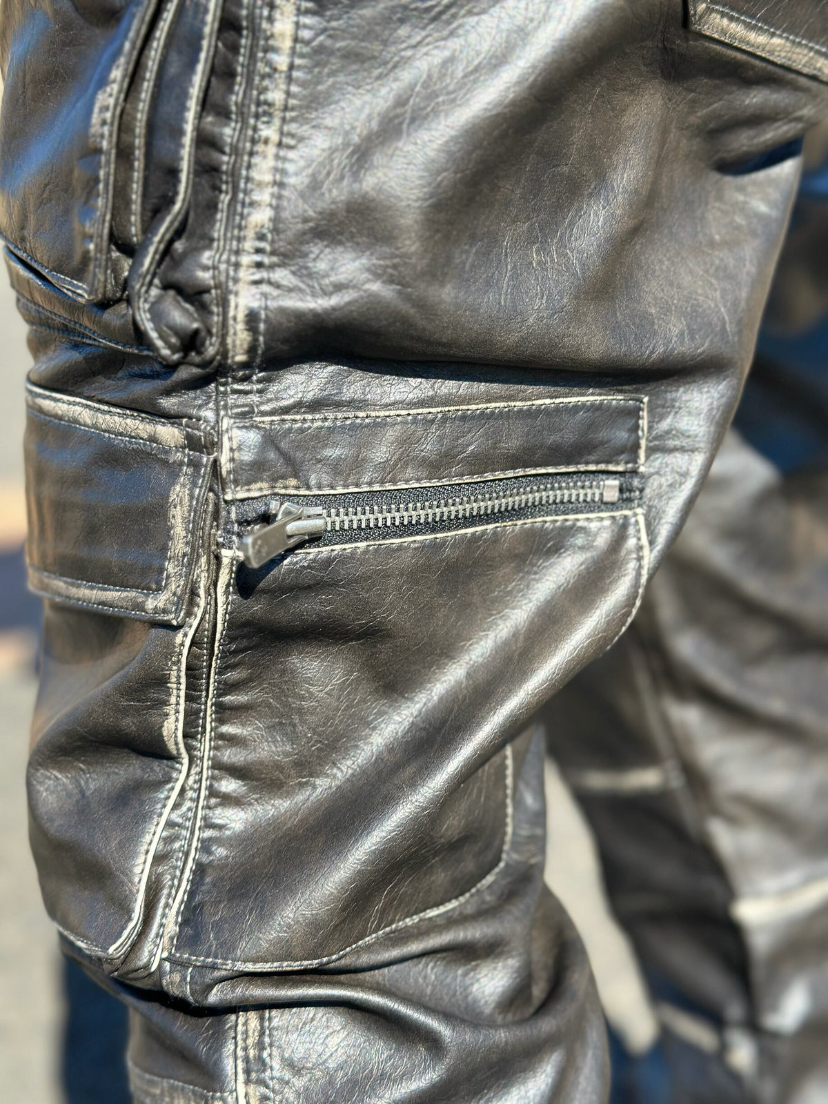 PU leather Flare Cargo pants
