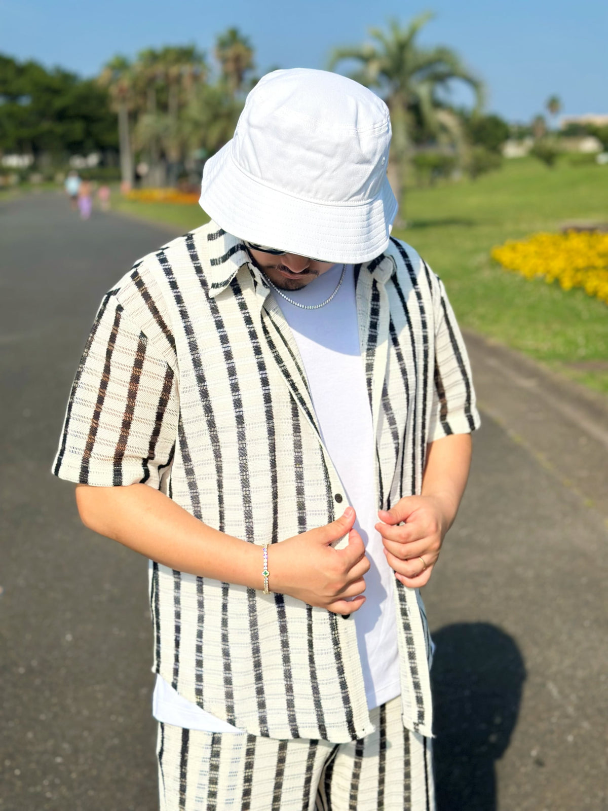 [即日発送]Sand Stripe Open Shirt
