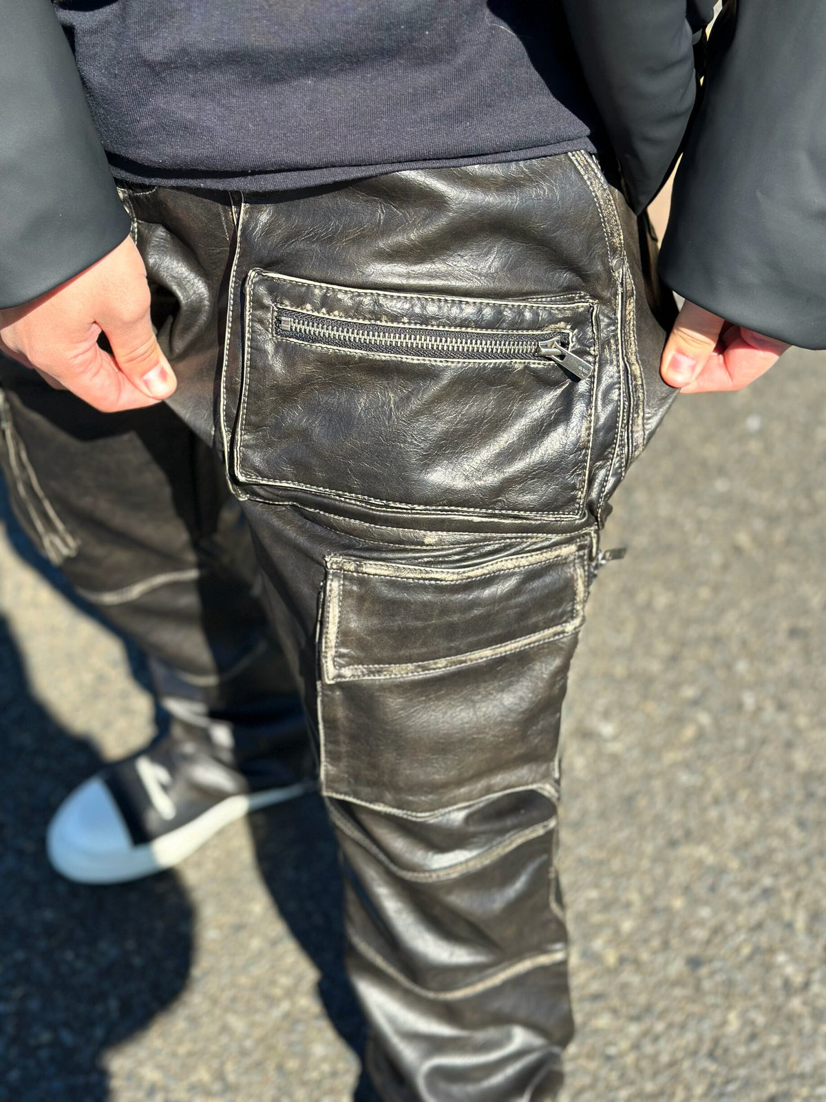 PU leather Flare Cargo pants