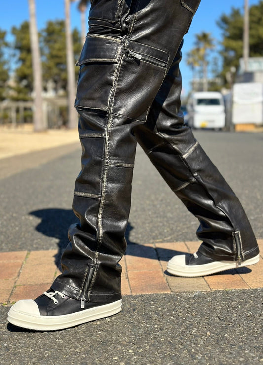 PU leather Flare Cargo pants