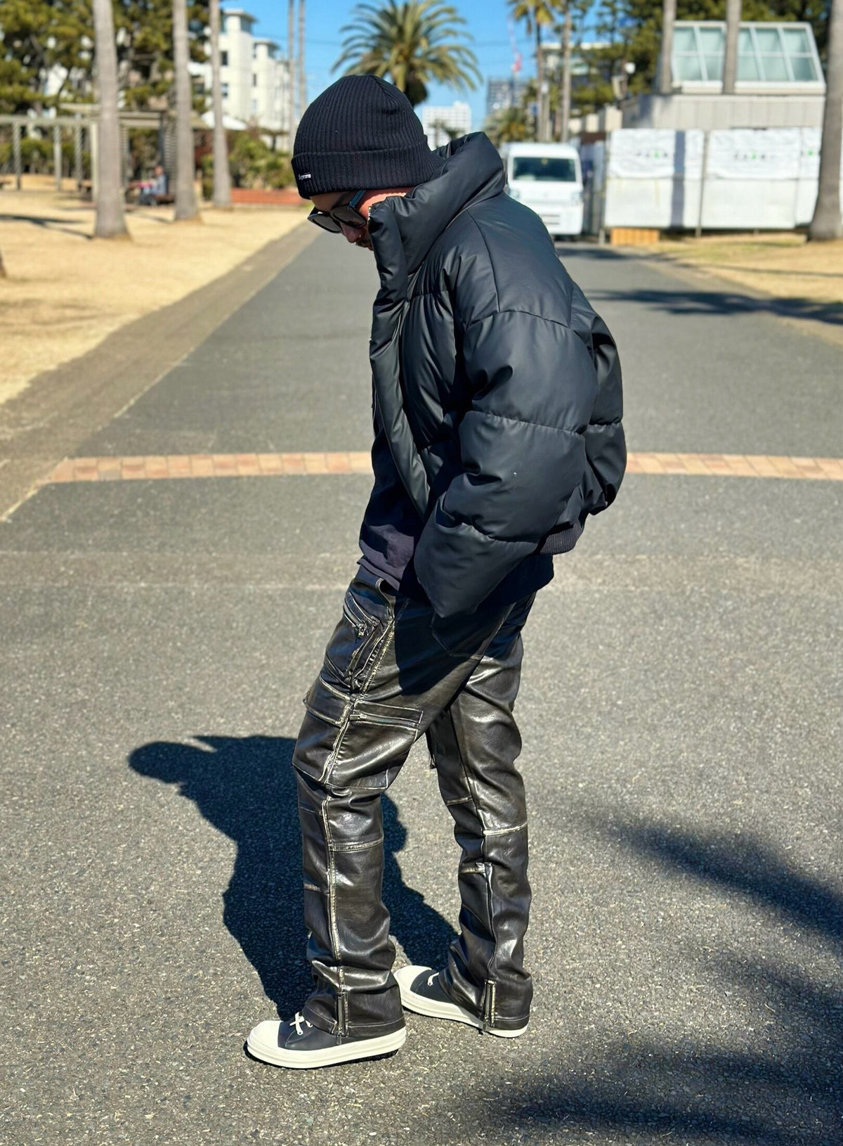 PU leather Flare Cargo pants