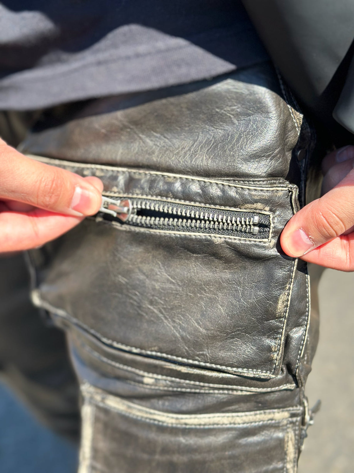 PU leather Flare Cargo pants