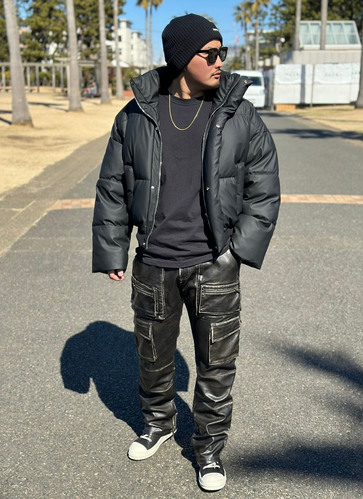 PU leather Flare Cargo pants