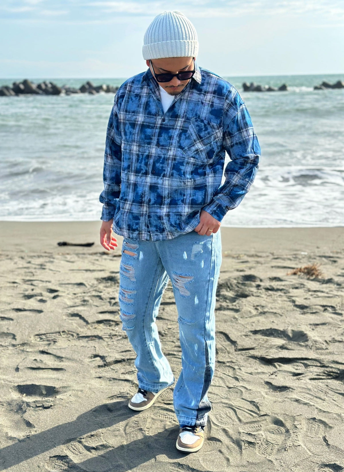 Paint Damage Flare Denim Pants