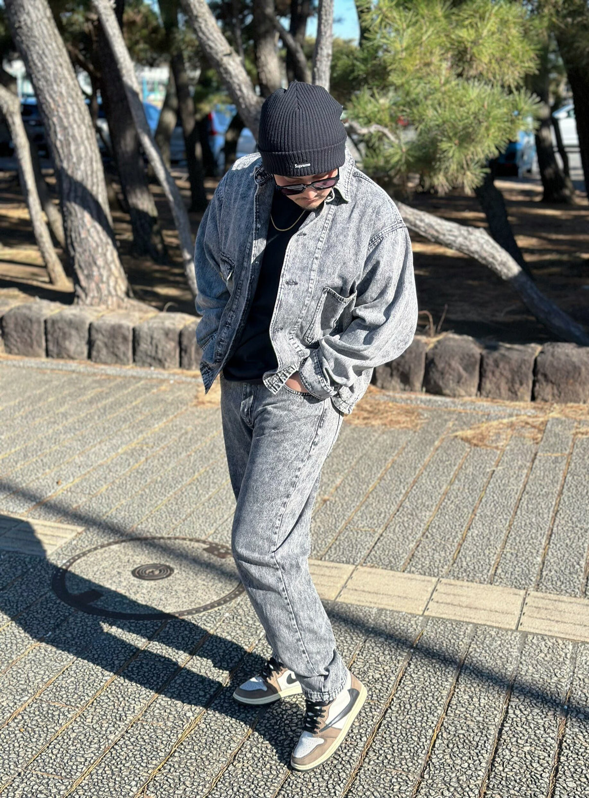 Chemical Wash Denim Pants